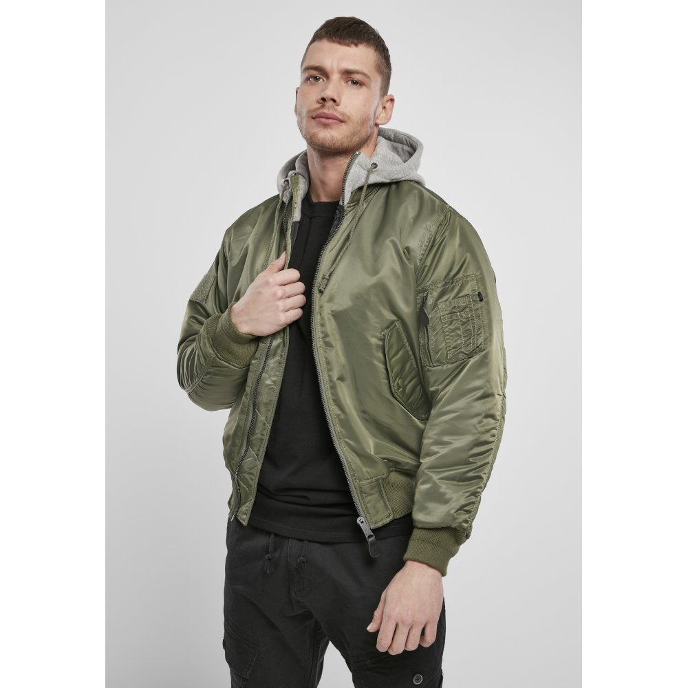 Green bomber jacket with grey hood best sale